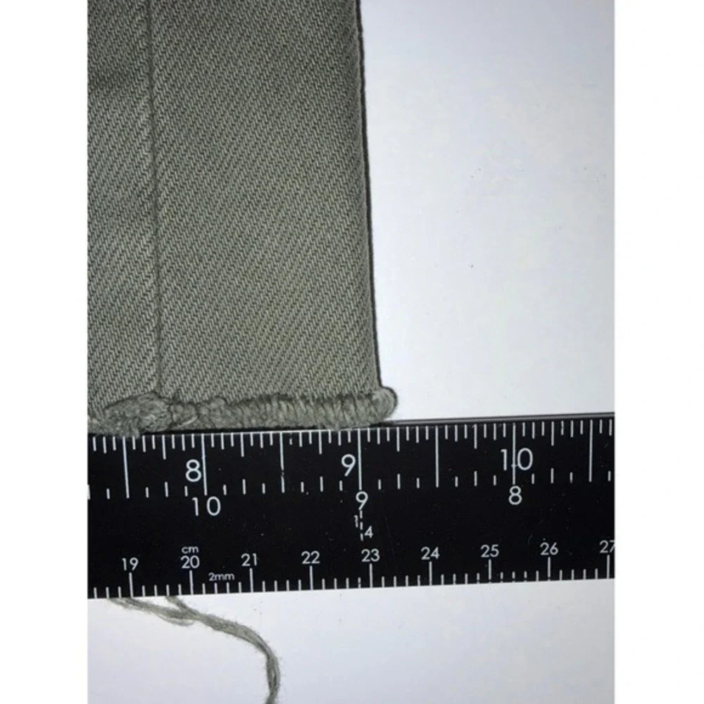 Zara High Waisted Wide Leg Jeans Olive Green Raw Hem Size 2 Cotton Denim‎